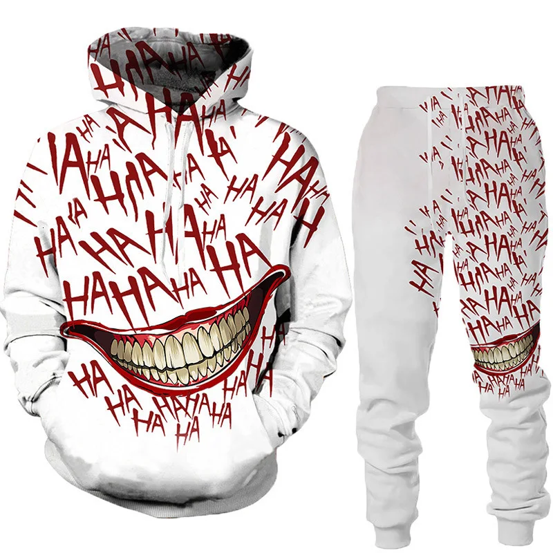 Conjunto de moletom com capuz masculino horror 3d impresso rua hoodies conjunto casual adulto duas peças moletom terno masculino feminino universal novo terno