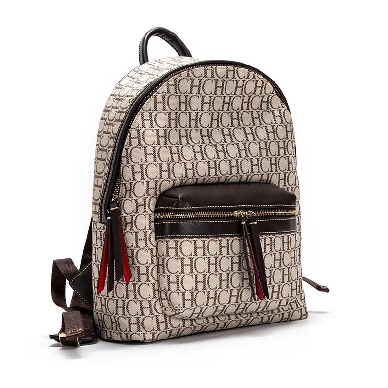 CH Women Vintage Pattern Backpack Large Capacity Casual Travel School Bag Fashion Zipper Daypack Shoulder Bag with Front Pocket