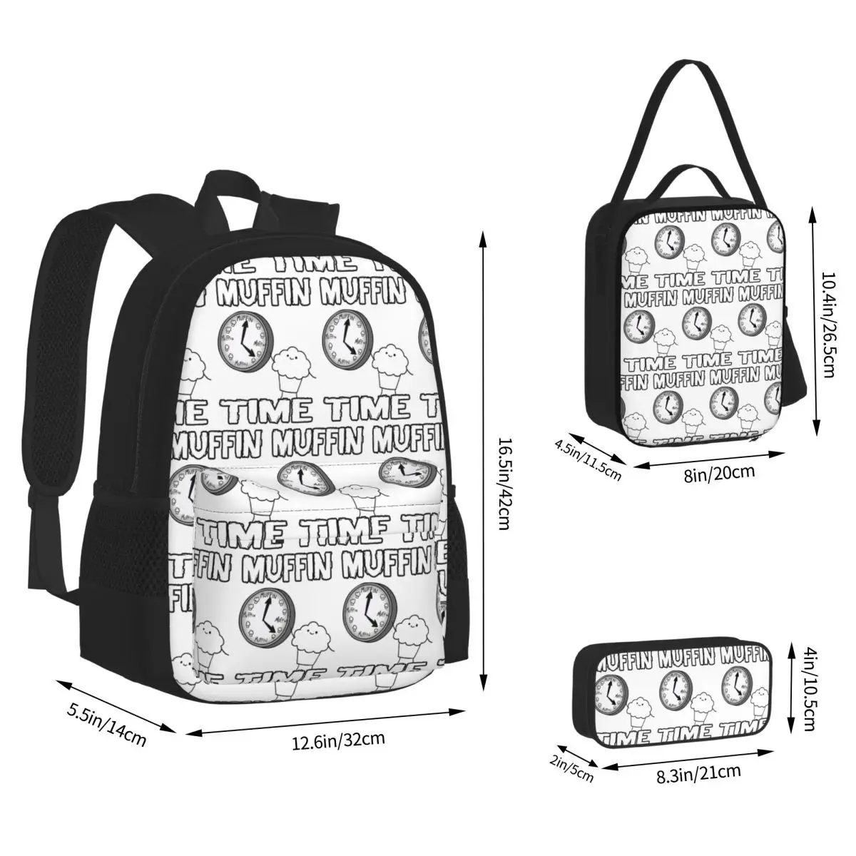 It Is Muffin Time (With Text) Backpacks Boys Girls Bookbag School Bags Children Rucksack Lunch Bag Pen Bag Three-Piece Set