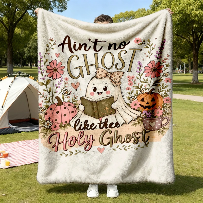 Ain't No Ghost Like The Holy Ghost Warm Blanket, Christian Halloween Fall Soft Blanket, Floral Fall Holy Comfy Blanket