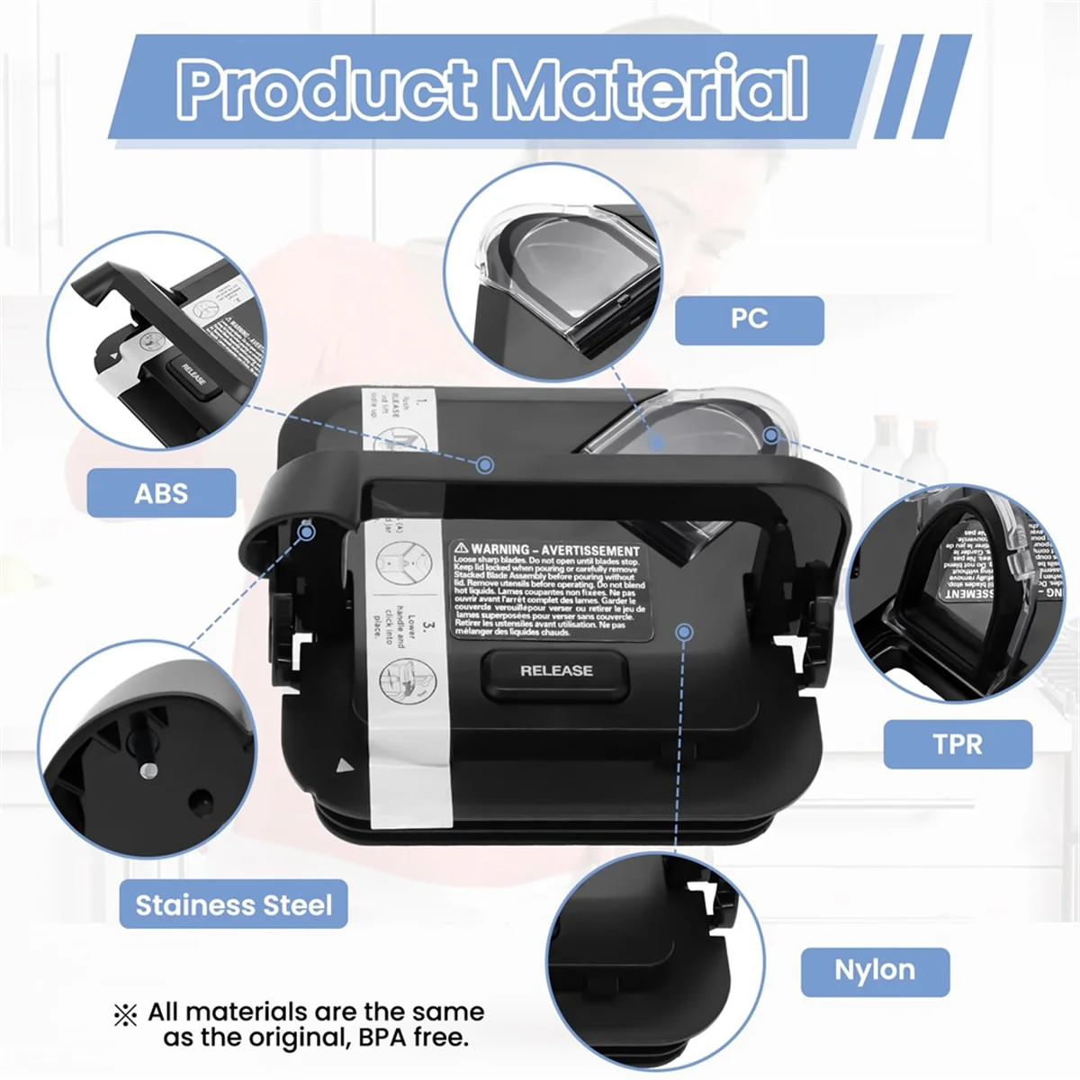 Substituição da tampa de travamento N89R para jarros Ninja Blender XL 72 onças, tampa superior quadrada de substituição para Ninja BL610 BL710WM BN701