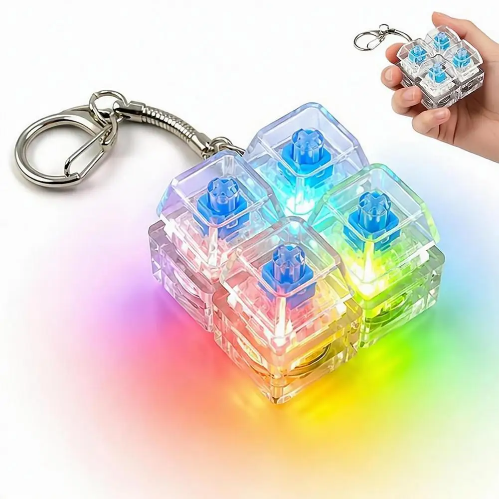 Keyboard Fidget Toys LED Crystal Keycap Keychain Stress Relief Fingertip Gadget Decompression Toys Clicker Fidget Toy view 3
