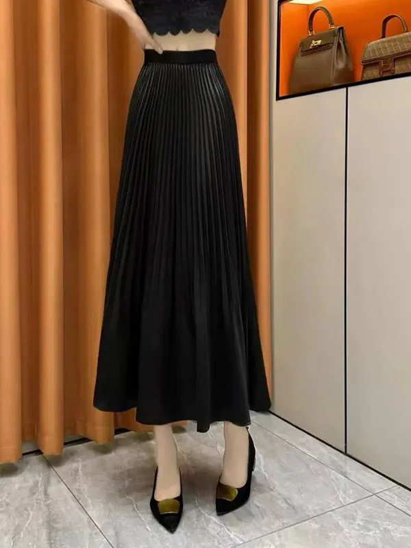 Ele iny Plissierter Rock Damen Hochgeschnittener Schlankmachender Hüftbedeckender A-Linien-Rock für den Alltag Eleganter Midi-Rock