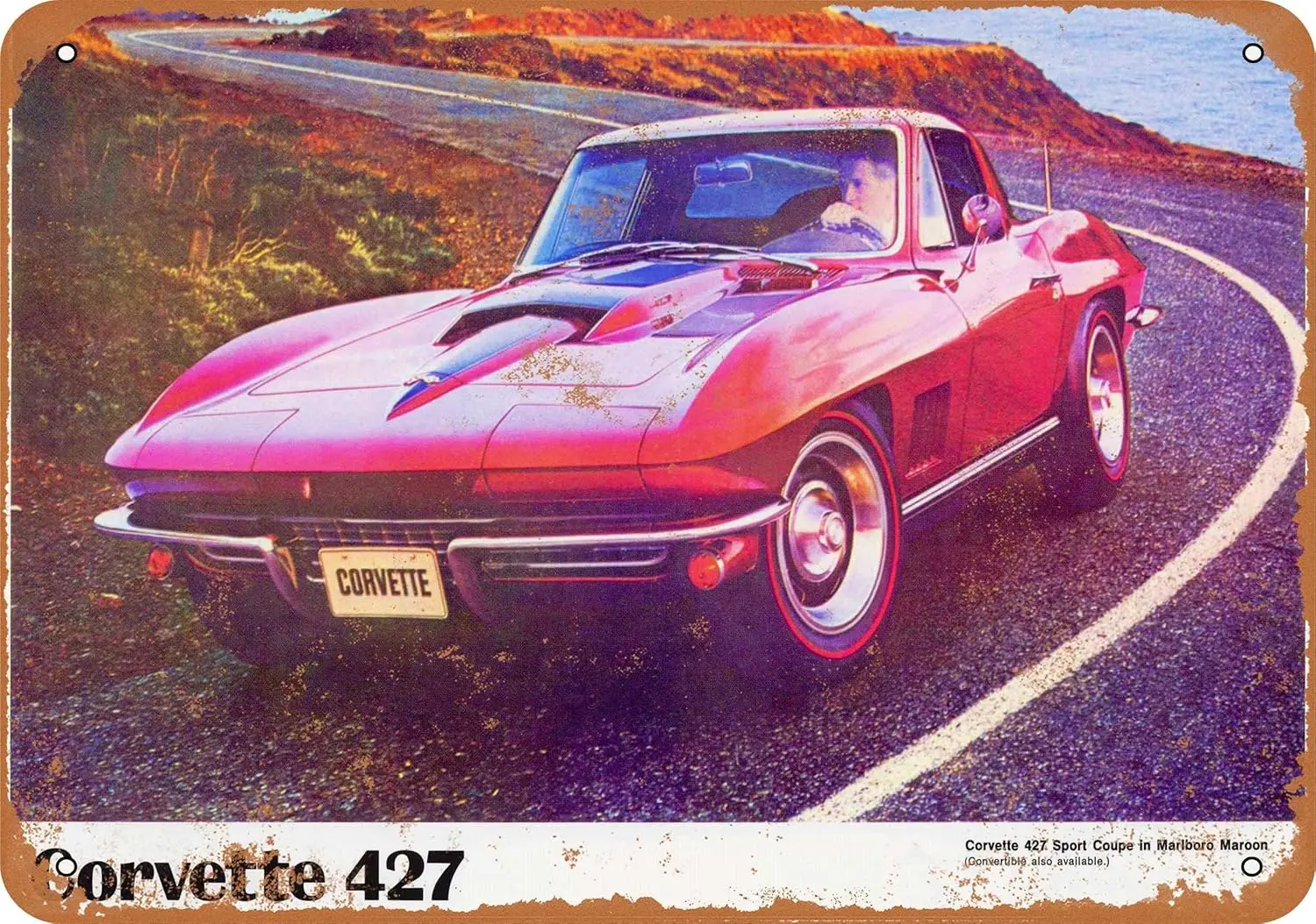 10 x 14 METAL SIGN - 1967 Chevy Corvette 427 - Vintage Rusty Look