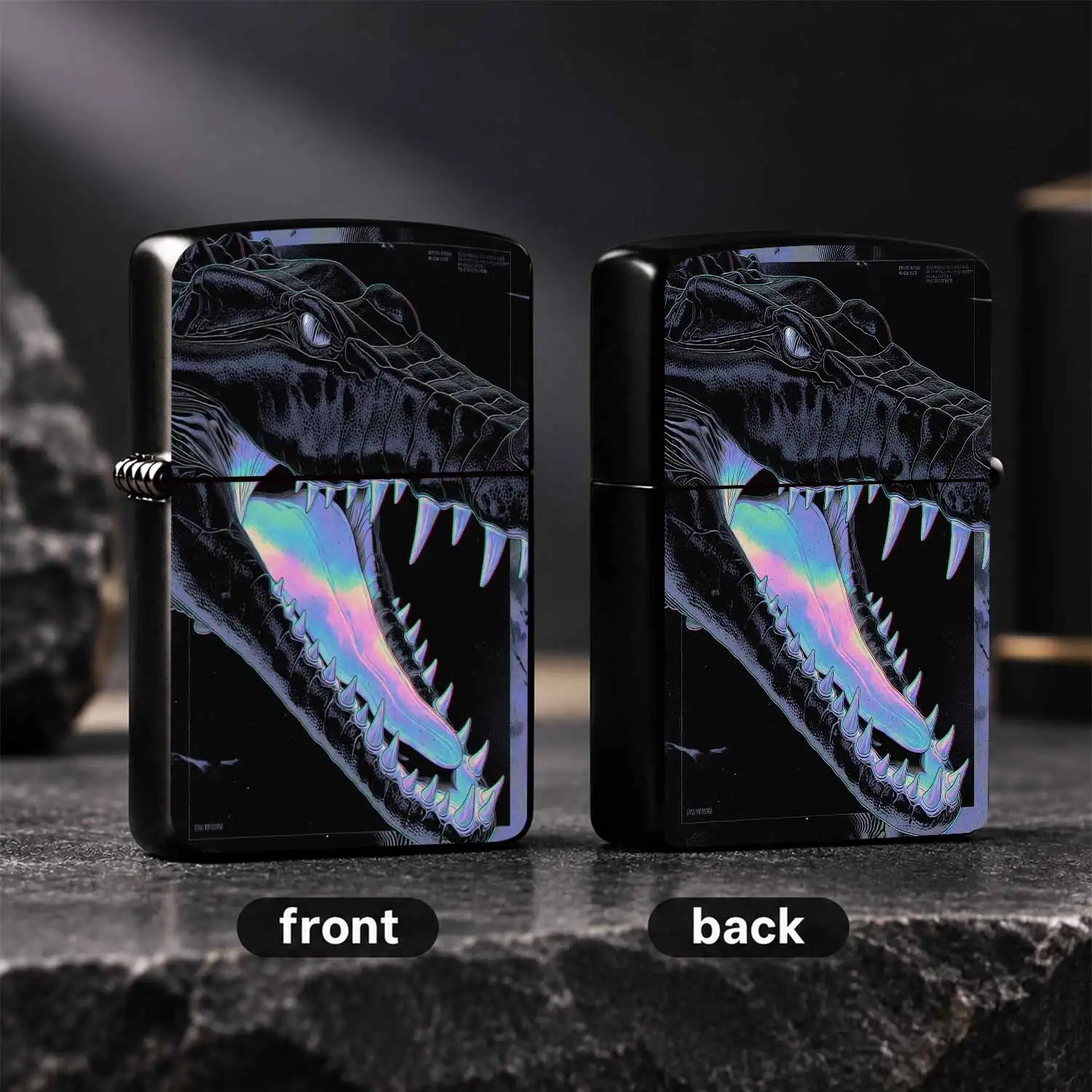 Holographic Cyber Crocodile Pattern Lighter, Trendy Iridescent Psychedelic Visual Design Portable Ignition Tool, Durable Practical Accessory For Camping Hiking Daily Use, Ideal Stylish Gift For Trendy Peo A Humorous And Interesting Lighter