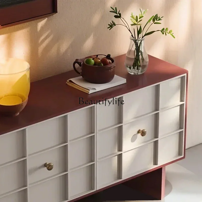 D06French cream style dining side cabinet simple modern living room entrance cabinet against the wall