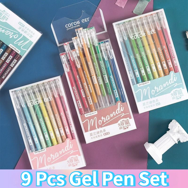 

9 Color Gel Pens Set Colorful Ink Pen Aesthetic Stationery Ballpoint Student Diary Handbook Pen Color Markers School Supplies