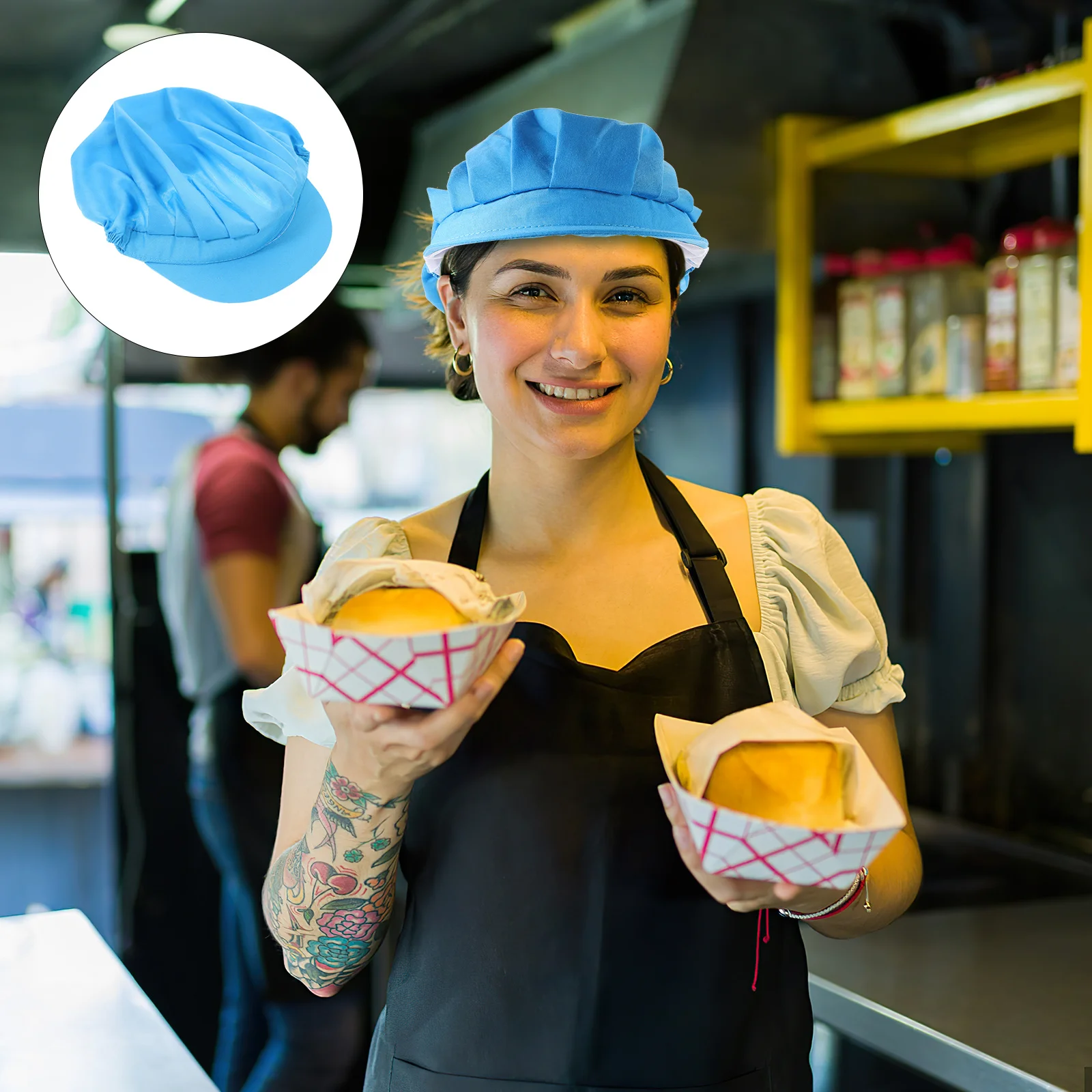 Chapeau de Chef unisexe, 1 pièce, chapeau de travail respirant pour la cuisine, Restaurant, Service alimentaire, filet à cheveux réutilisable, casquettes de travail pour hommes et femmes, cuisine
