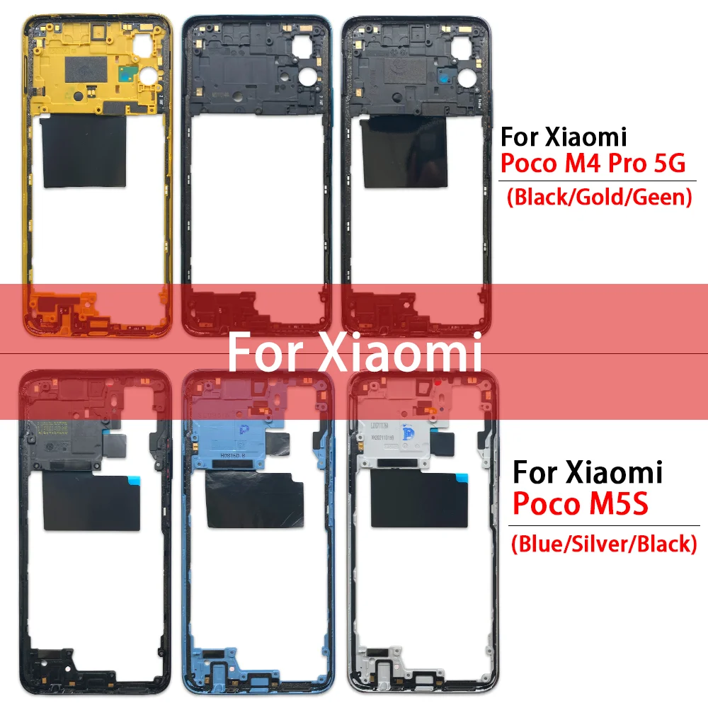 

10PCS Middle Frame For Xiaomi Poco M5S / Poco M4 Pro 5G Middle Frame Front Bezel Back Housing Case Mid Plate With Volume Key