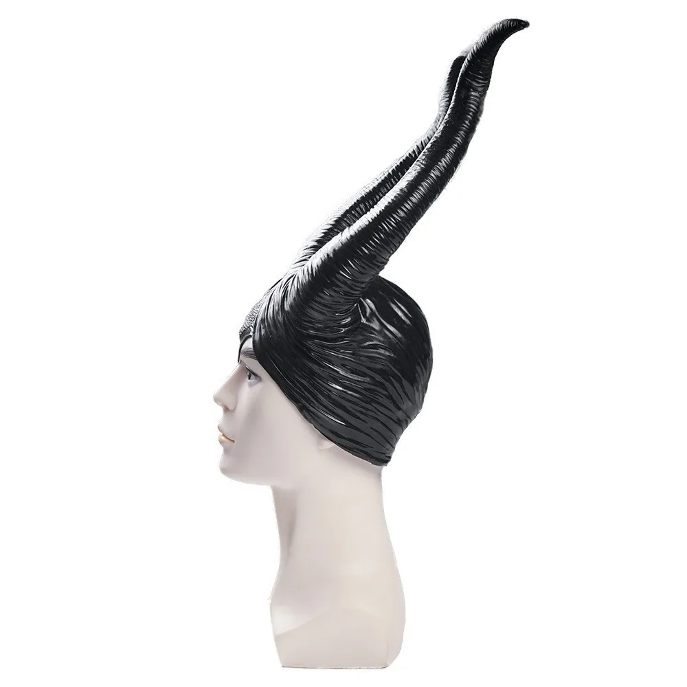 Schwarzer Latex Teufel Horn Kopfschmuck für Halloween Kostüm Partys Hexe Cosplay Dornröschen Fluch Prop Maske ​ ​
