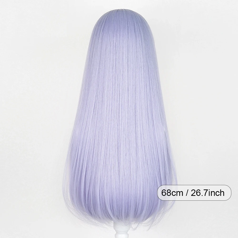 Blue Purple Long Straight Synthetic Fluff Wig with Bangs Anime Game Cosplay Wig Heat Resistant for Daily Party