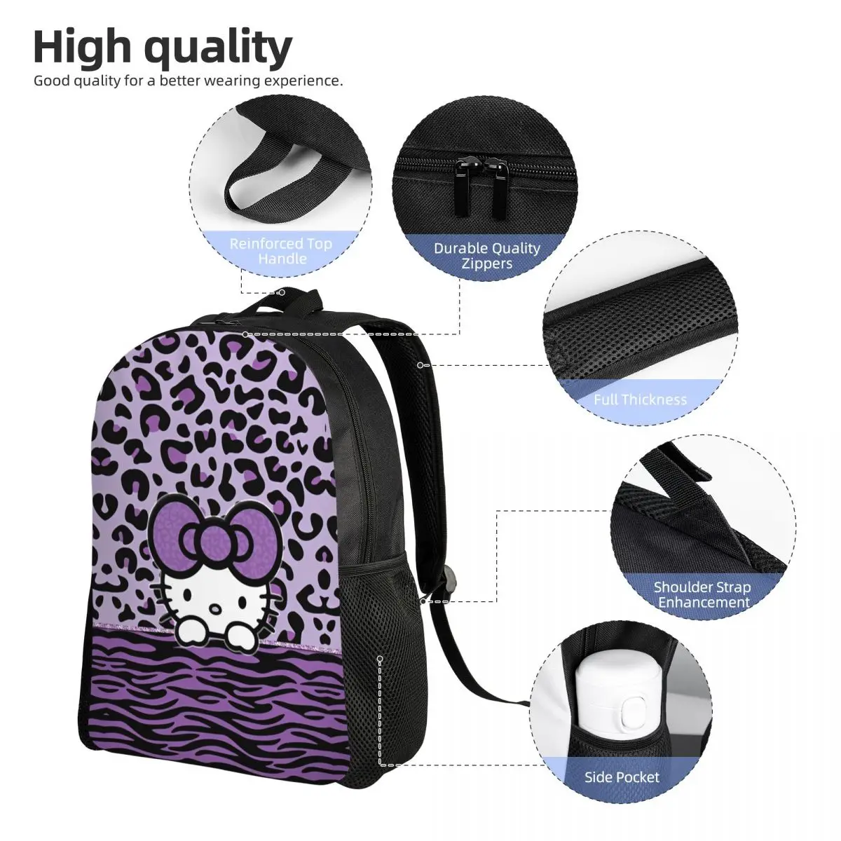 Hello Kitty Purple Backpack Boy Girl Breathable Backpacks Polyester Kawaii High School Bags Travel High Quality Rucksack image 4