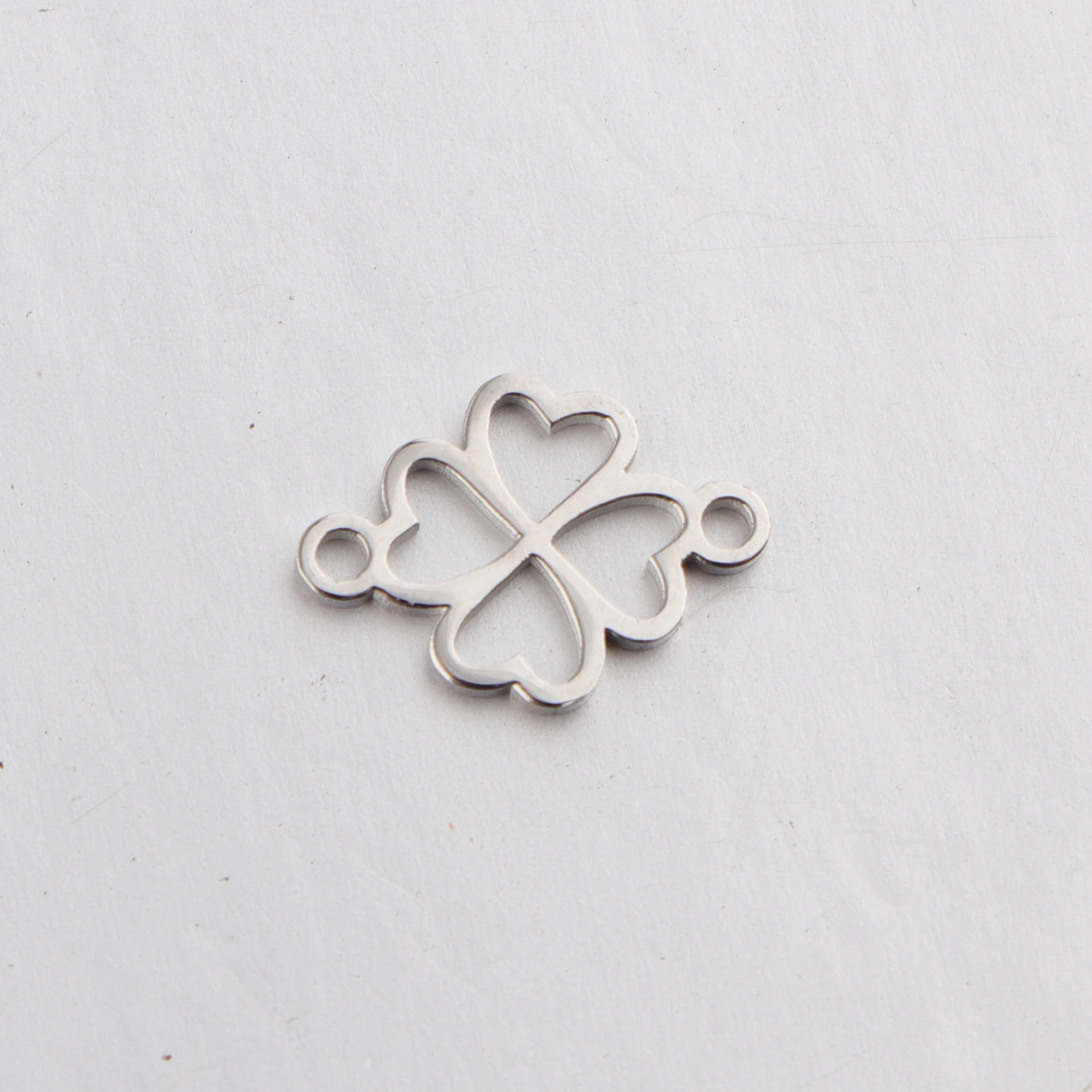 5pcs/lot 8.5*12.5mm Stainless Steel Leaf Clover Charm Mirror Polished Lucky Flower Connector Pendant for DIY Jewelry Making