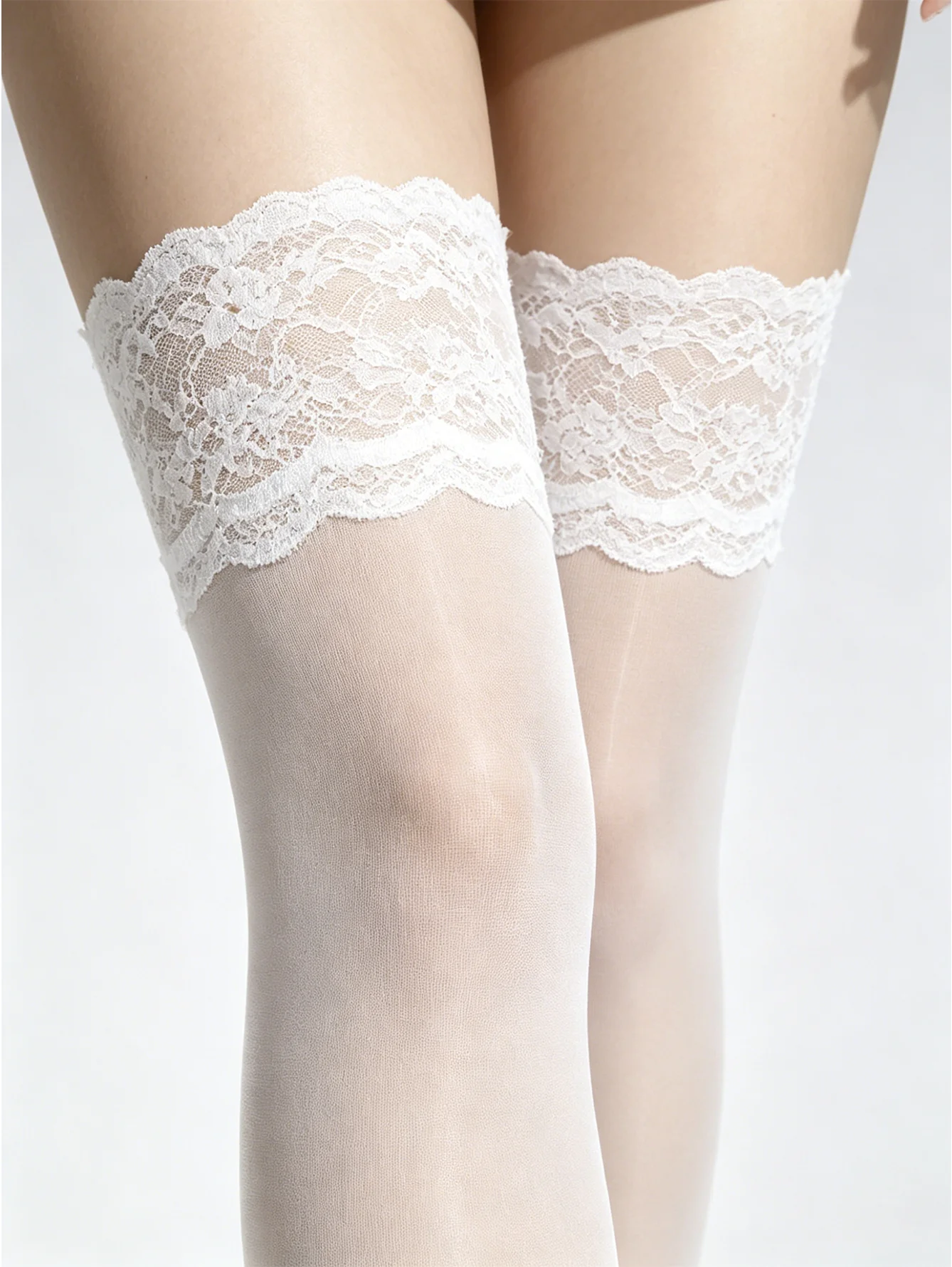 1/3/5 pares de medias altas hasta el muslo con encaje blanco para mujer, calcetines elásticos transparentes para fiesta