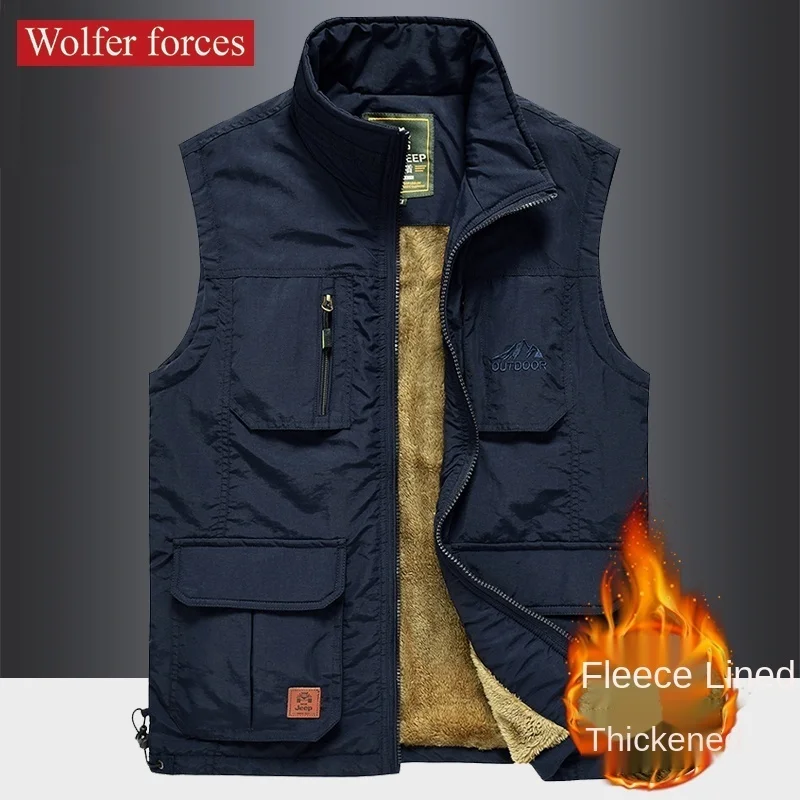 Men\'s Clothing Free Shipping Motorcyclist Vest Big Size Clothes Sleeveless Jacket Coat Winter Work Waistcoat MAN Multi-pocket