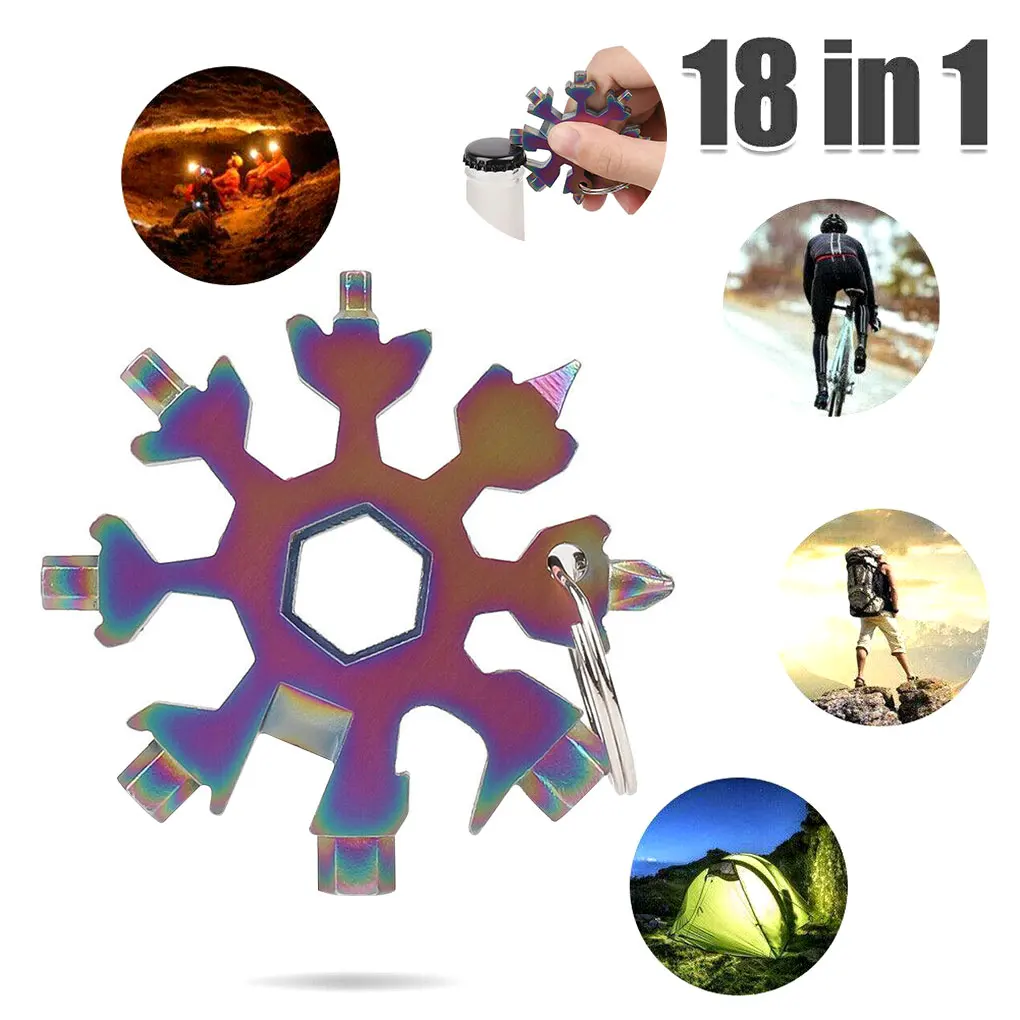 18 in 1 Snowflake Shape Key Chain Screwdriver Multifunctional Tool Alloy Bottle Can Opener