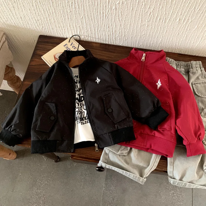 

Пальто для мальчиков, осень-весна 2023, детская одежда в корейском стиле, модная однотонная свободная куртка с буквенным принтом, пальто