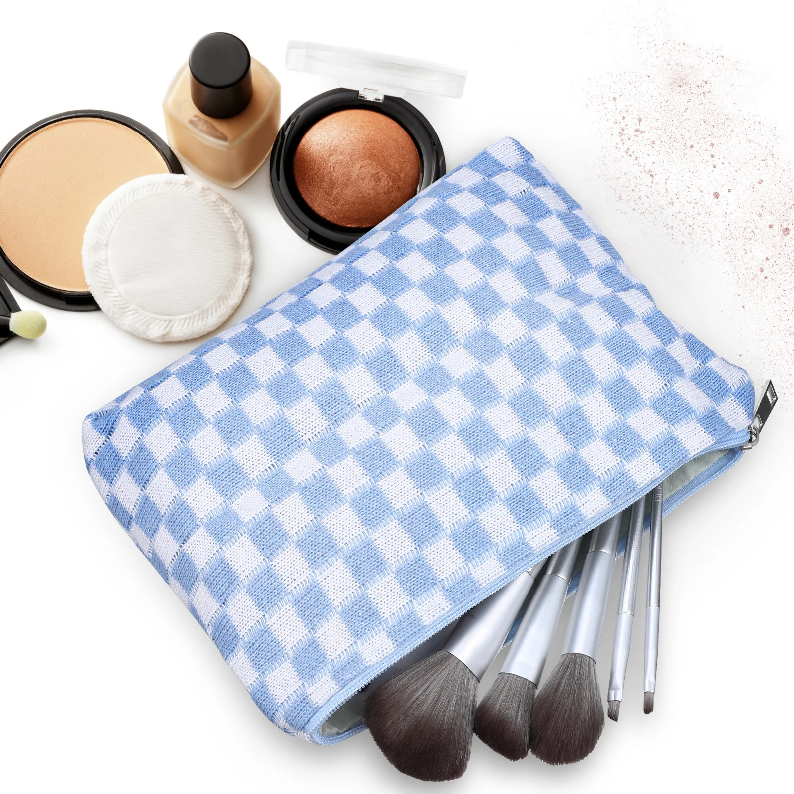 

2Pcs Makeup Bag for Women Large Capacity Checkered Organizer Pouch with Zipper Tampon Holder Feminine Product Storage