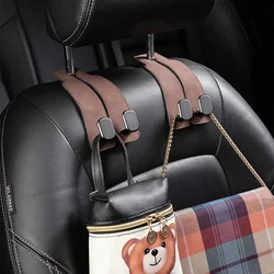 Universal Car Seat Headrest Hooks 2 in 1 Soft Leather Car Seat Back Hook for Purse and Bag Backpack Double Hook Car Seat Hanger