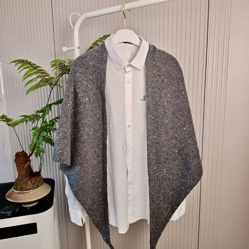 

Женская модная зимняя теплая шерстяная шаль, высококачественный термобумажный треугольный шарф с блестками, корейское монгольское пончо