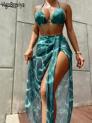 VIGOBREVIYA − Bikini sexy imprimé, maillot de bain femmes, ensemble 3 pièces, col licou, taille haute, dos nu, vêtements de plage, tendance 2025