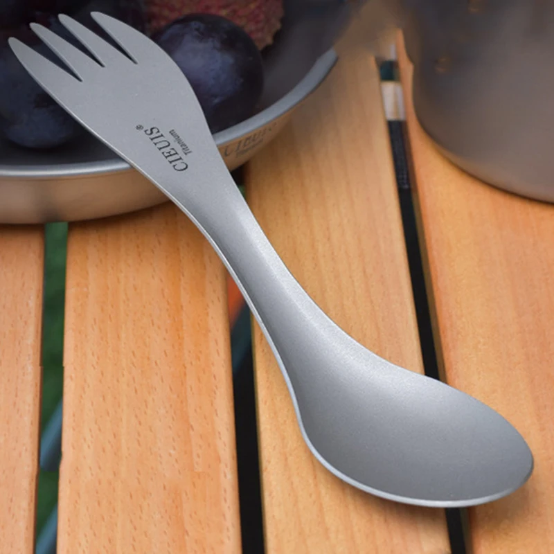 

18g Titanium Spork - 2-in-1 Camping Spoon & Fork, Lightweight Outdoor Eating Utensil For Hiking Travel Picnic (One-Piece Design)