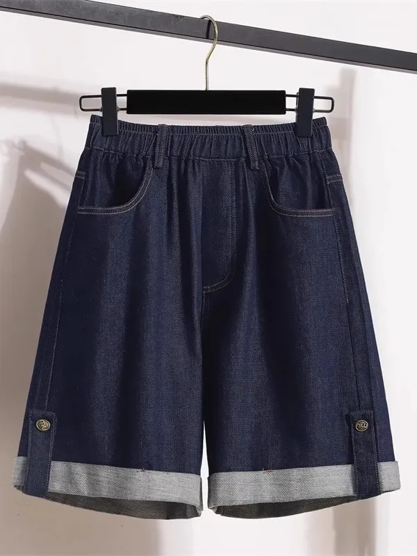 

plus Size Women's Vintage High Waist Wide Leg Jeans Shorts Casual Thin Summer Loose Fit Five Tenths Pants Comfortable Breathable