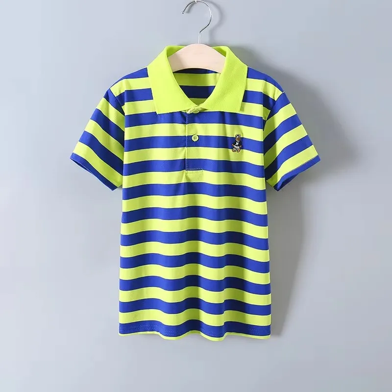 Camisetas de marca para niños, ropa para niño y niña, camisetas con solapa a rayas, ropa para niños, camisetas de algodón para adolescentes de 2 a 14 años