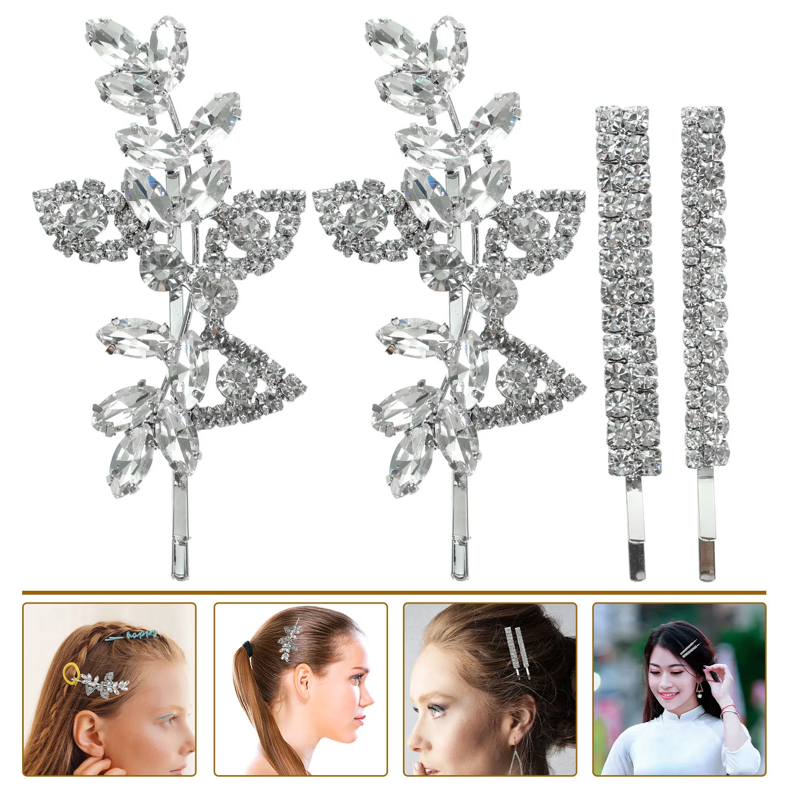 

4Pcs Rhinestone Hairpin Crystal Accessories for Women Durable Bobby Pins Wedding Bridal Clips Hair Jewelry Firm Hold