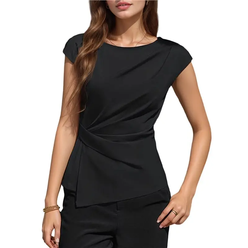 

CYL-Womens Spring Short Sleeve Tops, Dressy Casual Peplum Shirts Outfit, Tunic Blouses Trendy Clothes