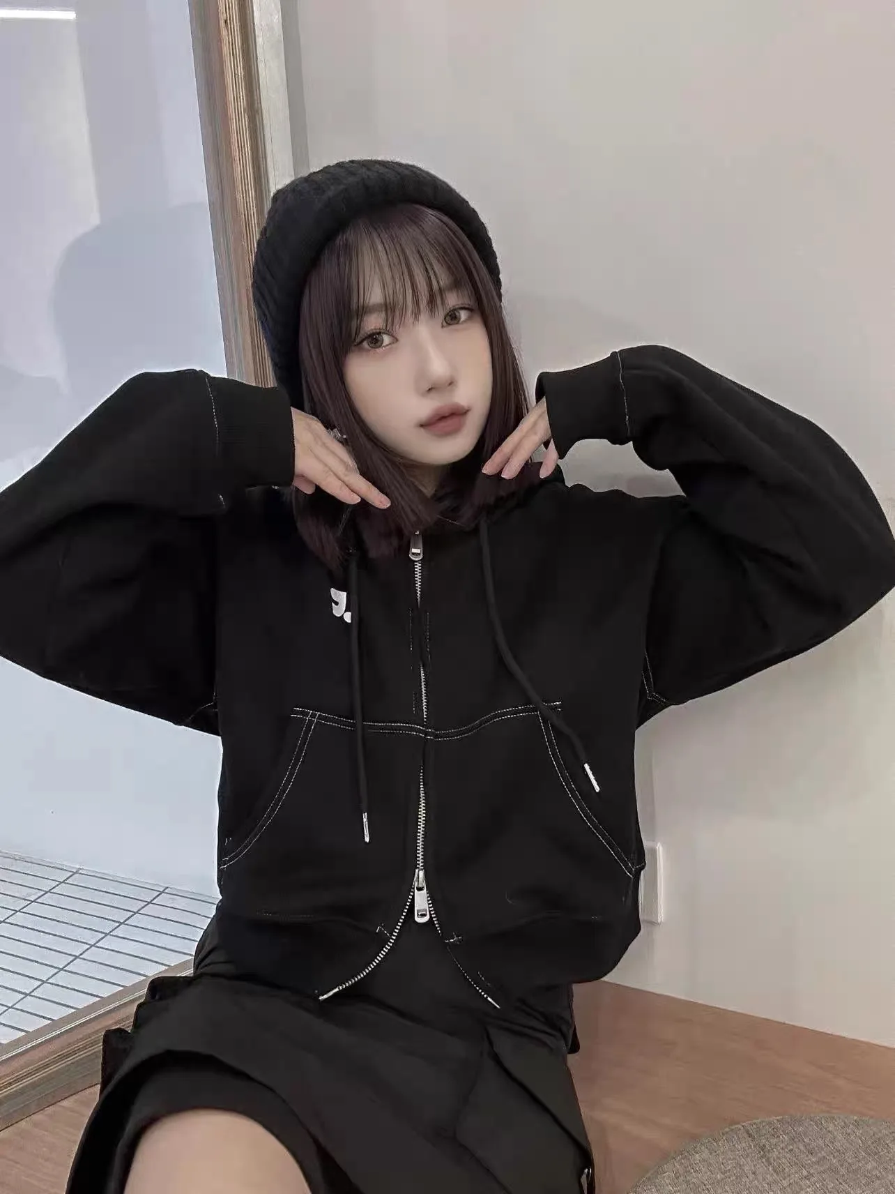 RestandRecreation مقنعين سستة Jaet ort Sle المرأة البلوز الخريف الشتاء Faion العلامة التجارية العصرية عارضة مريحة تناسب