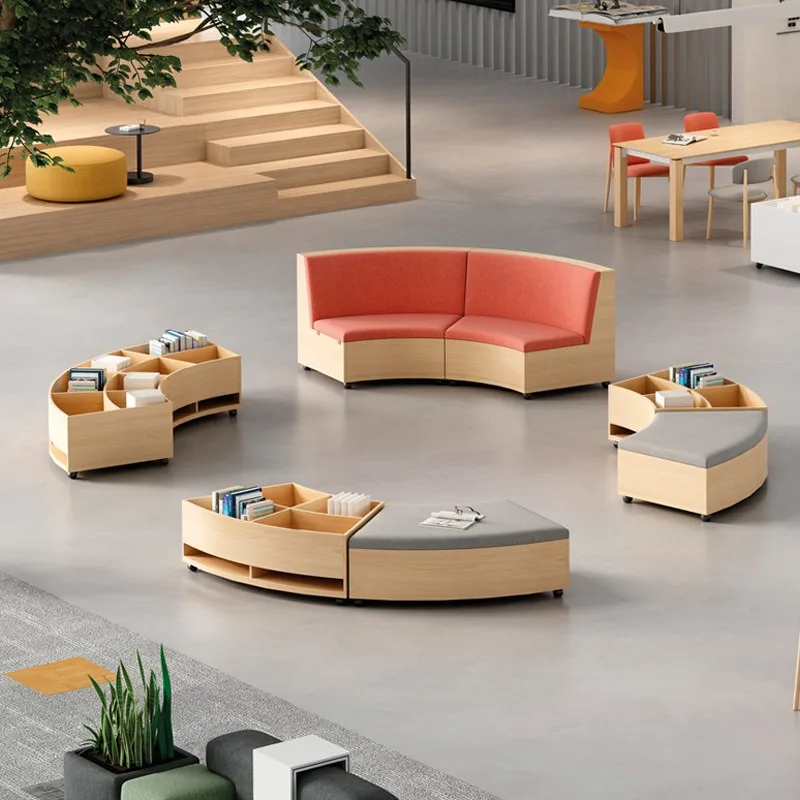 it-Modern Library Sofa Set with S-shape Design Multi-functional Fabric/PU Leather Couch for Living Room & Hotel Use-