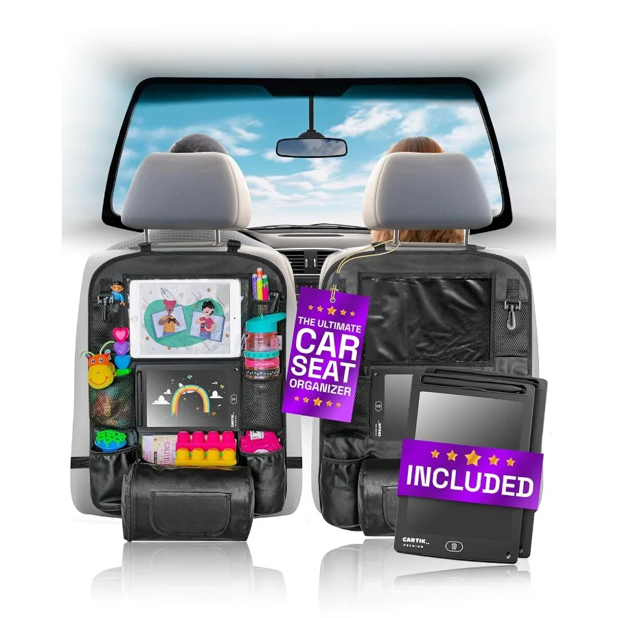 

Set of 2x PU Leather Backseat Car Organizers with 2x LCD Drawing Tablets - Touch Screen Tablet Holder and Back Seat Organizer f