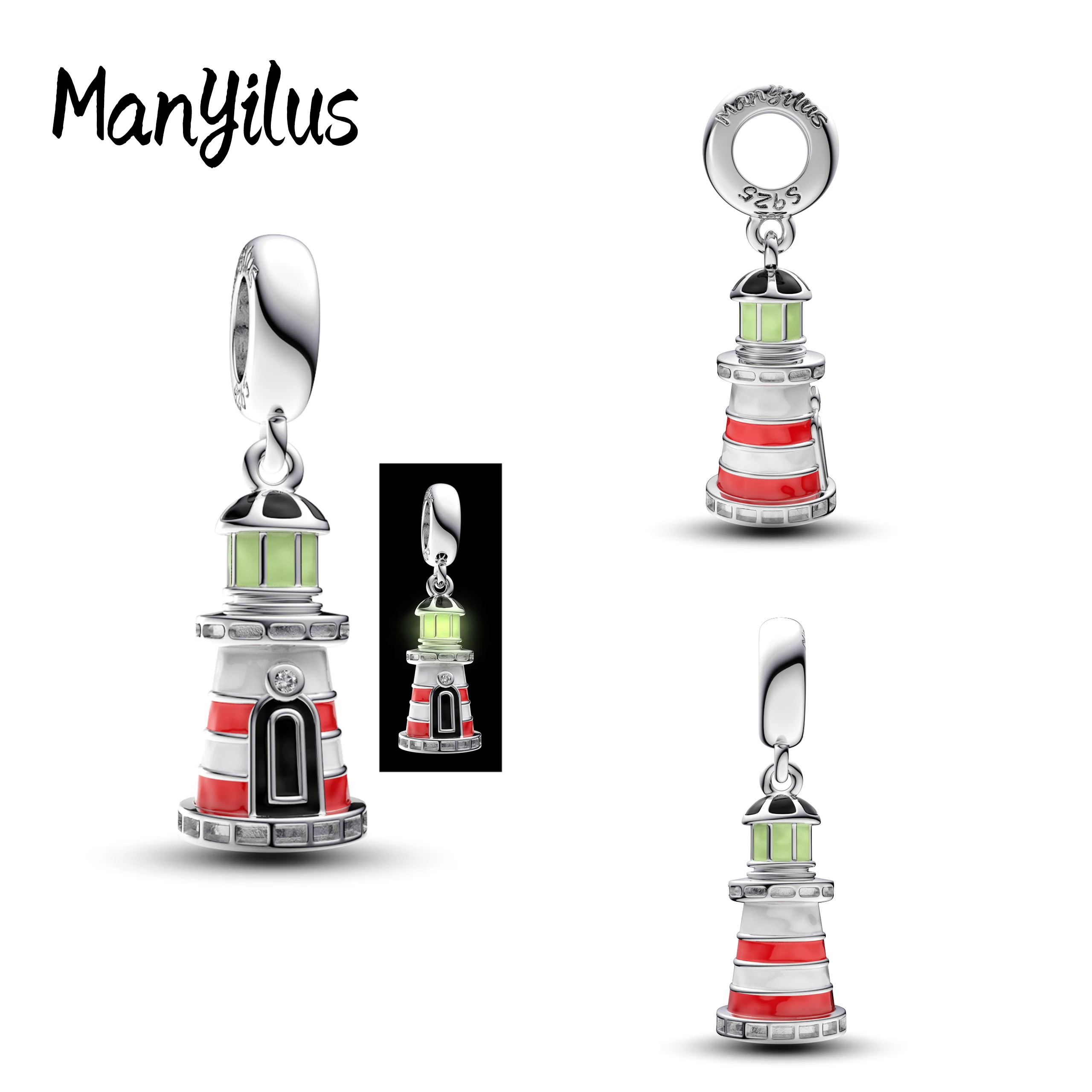 

Manyilus 2025 Lighthouse Charms S925 Sterling Silver Keychain Beads For 925 Original Bracelet Diy Jewelry Gifts