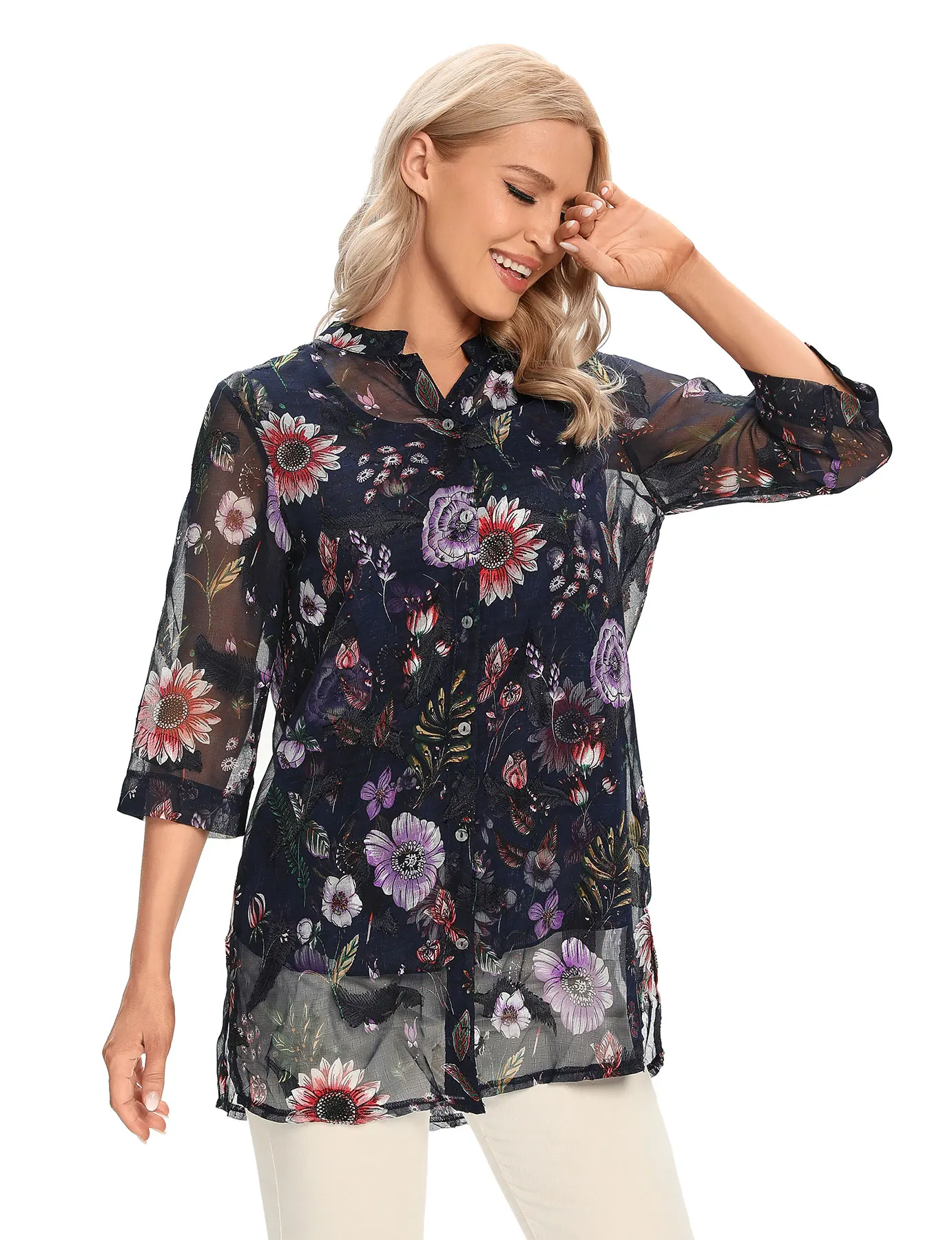 Camisa casual elegante tecida feminina para primavera e verão