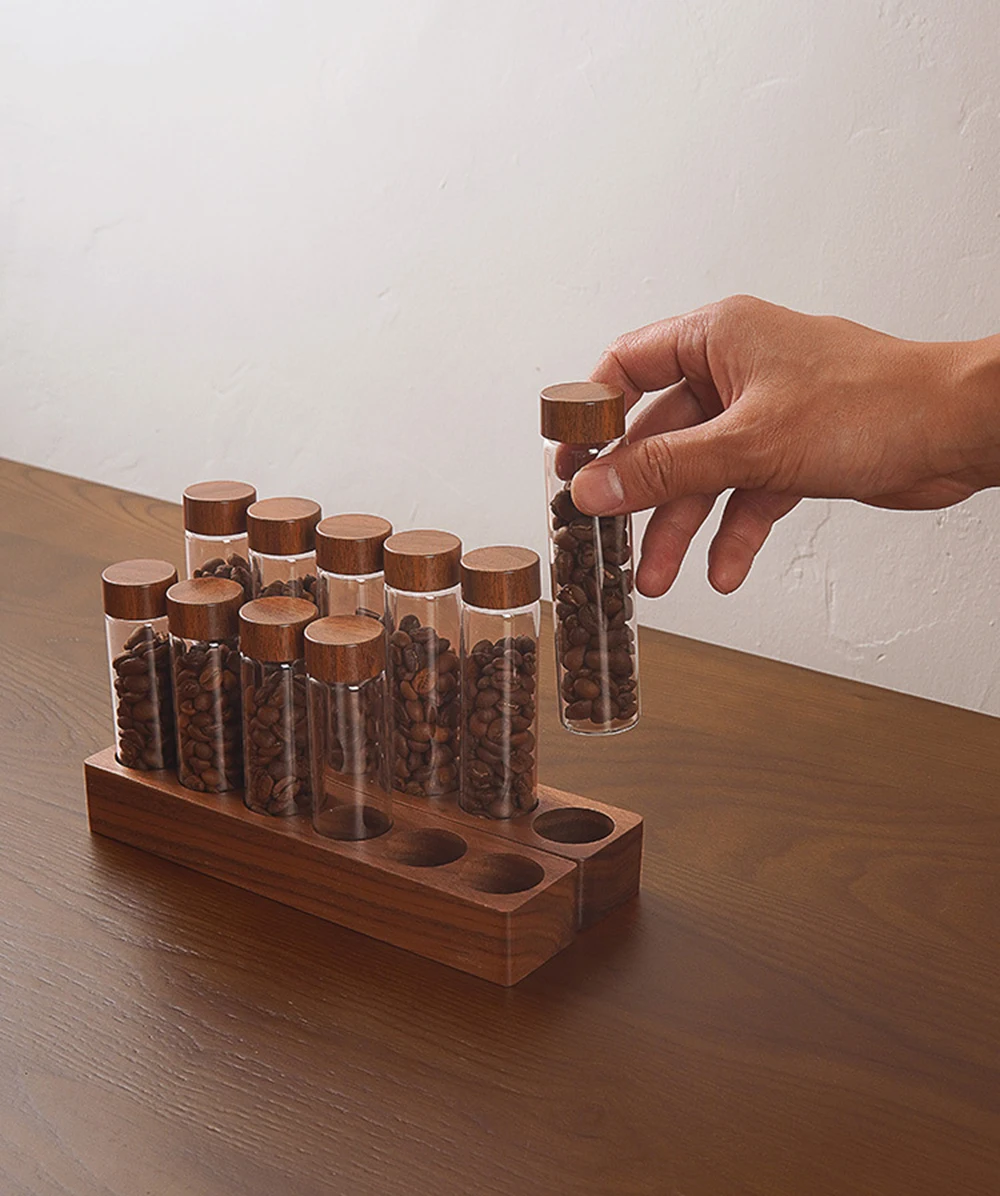 Coffee Beans Storage Container Display Rack Walnut Tea Tube Bottle Glass Espresso Coffee Accessories Tool Barista Coffeware Sets