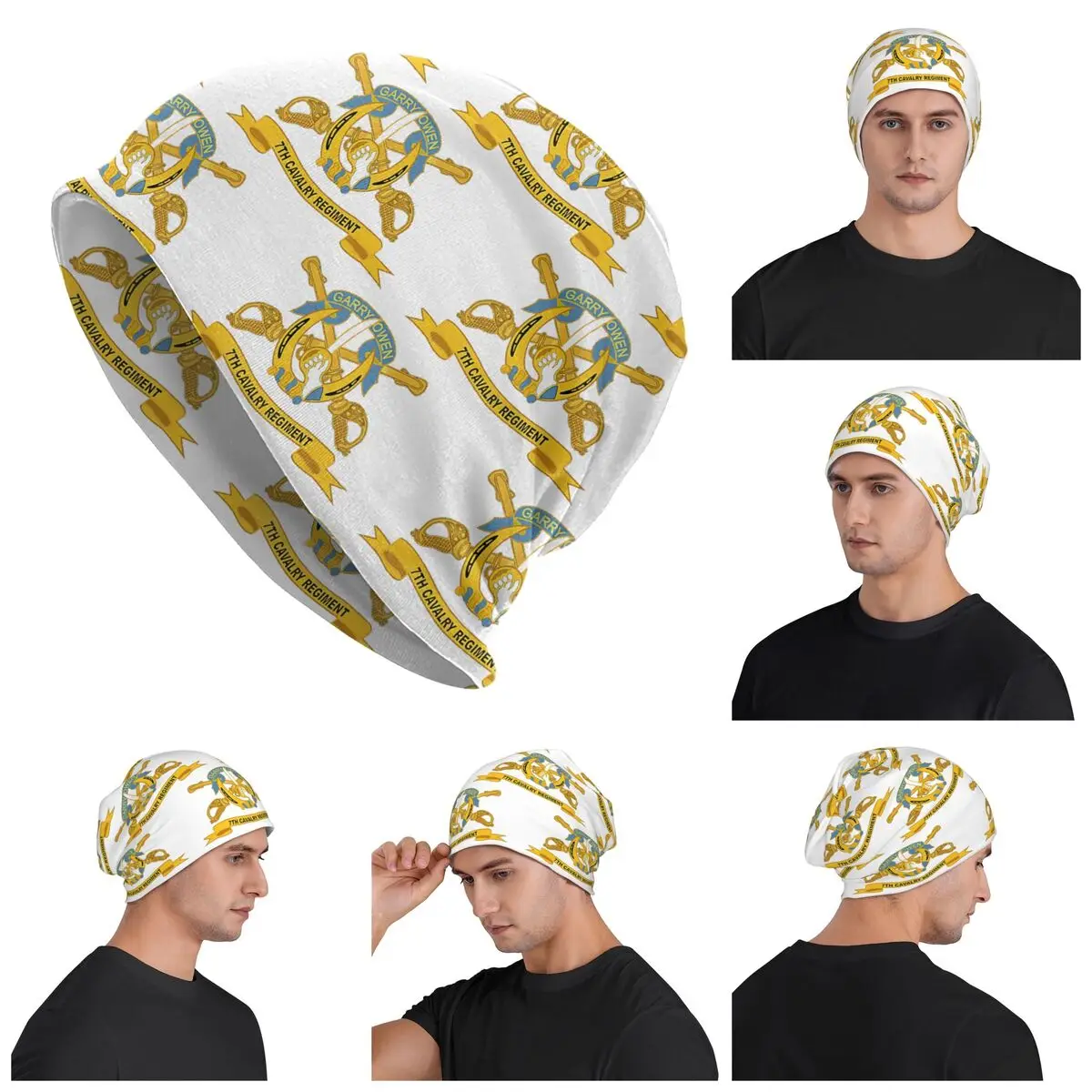 Army - 7th Cavalry Regiment W Br - Ribbon Skullies Beanies Hats Warm Autumn Winter Outdoor Cap Knitted Bonnet Caps for Unisex
