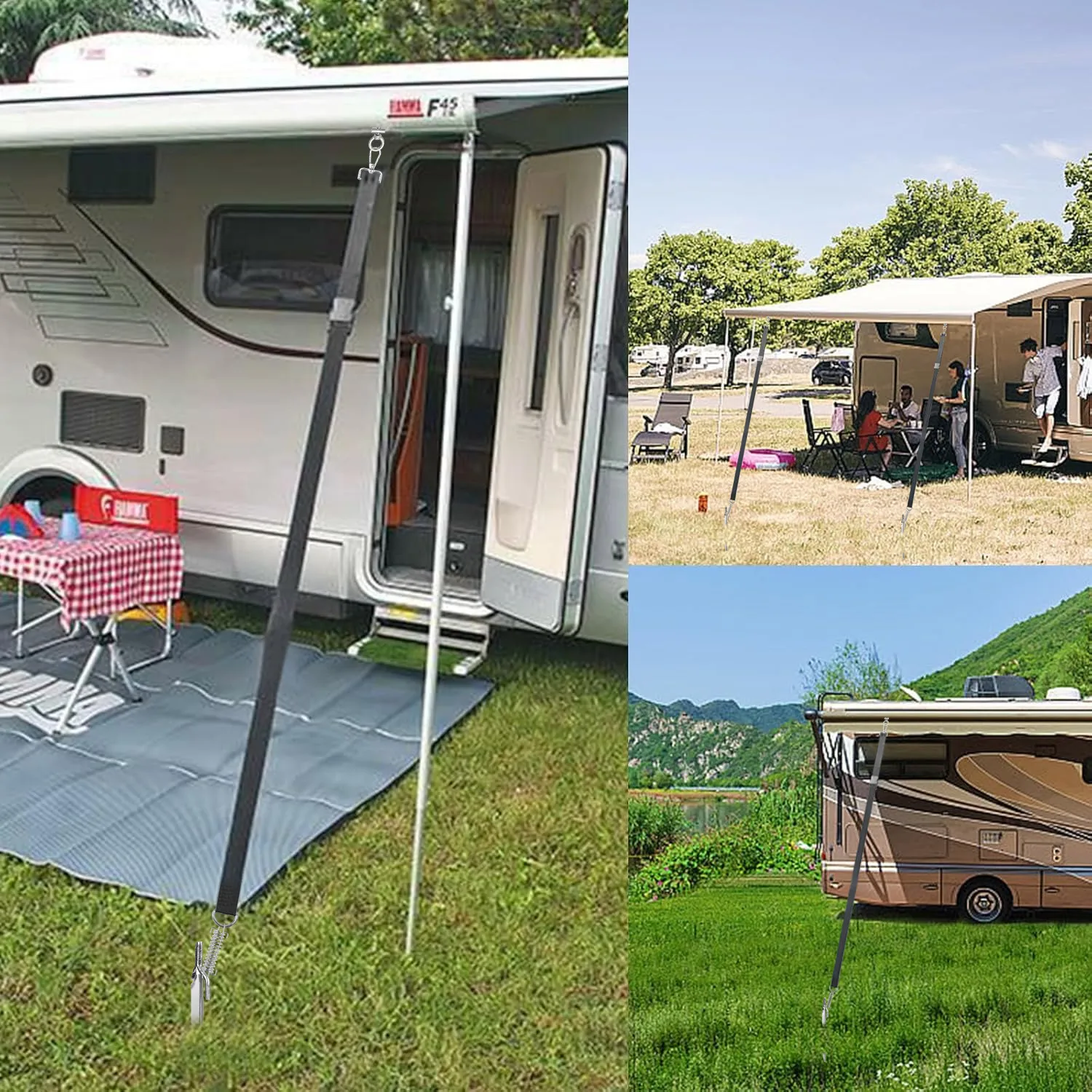 Windproof Awning Tie Down for Fiamma/Dometic Awnings-RV Camper Awning Stabilizer Straps with Spring Hooks, Metal Pegs Carry Bag - view 5