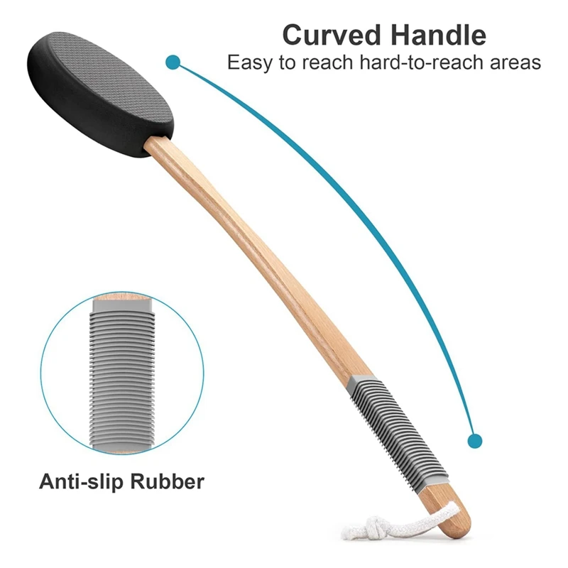 ร้อน! อุปกรณ์ทาหลังพร้อมด้ามยาวและแผ่นรองถอดเปลี่ยนได้ 4 แผ่น เหมาะสําหรับคนหนุ่มสาวและผู้สูงอายุ-ดํา