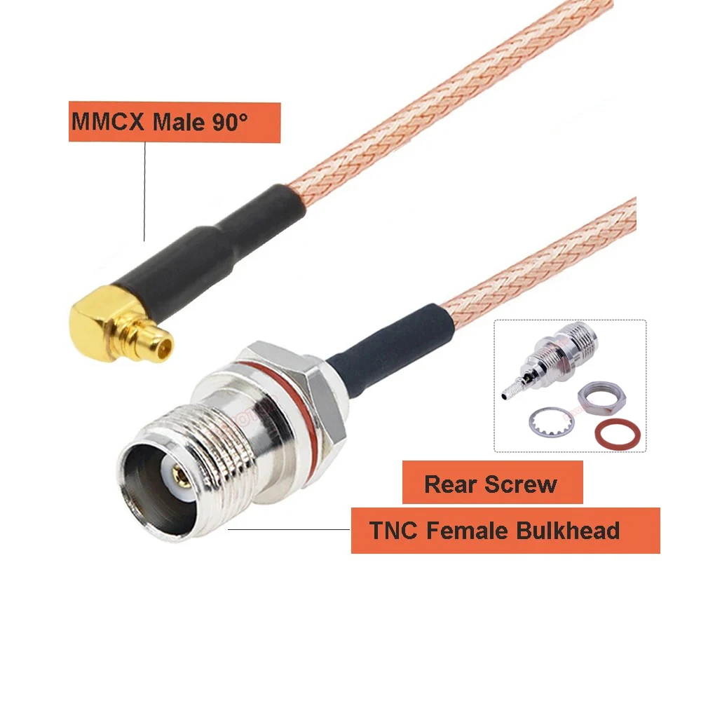 TNC Female to MMCX Male 90° Plug  RG316 Cable 50 Ohm RG-316 RF Coaxial Extension Coaxial Jumper Pigtail BEVOTOP