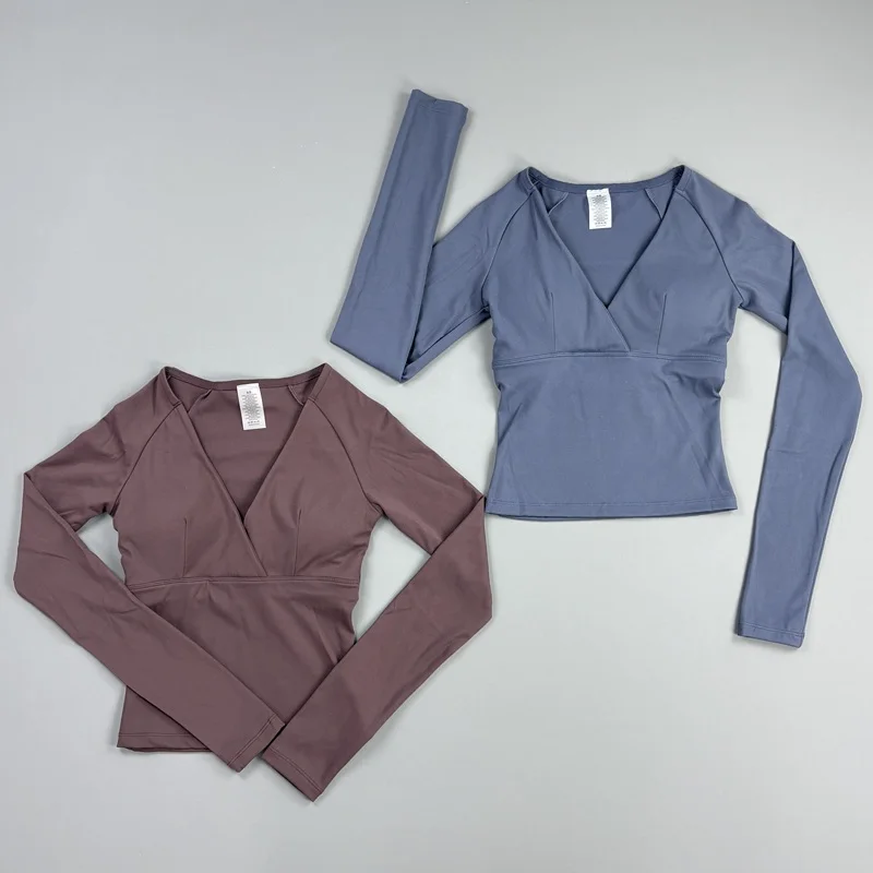 Women Sports Long Sleeve V Neck Fitness Top Gym Quick Dry Activewear High Stretch Slim Fit Yoga Top Pilates Workout Daily Wear
