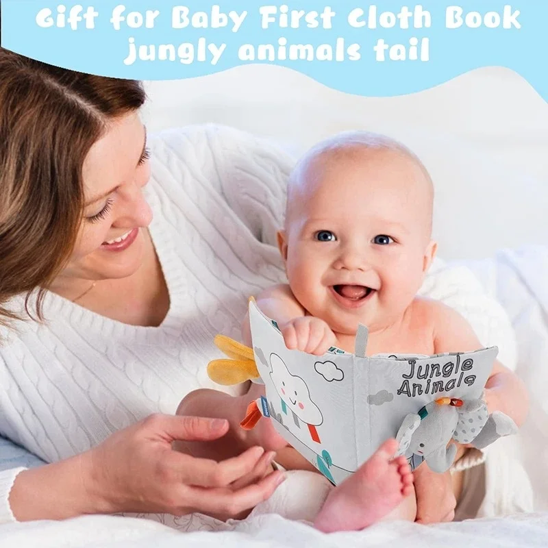 Soft Cloth Baby Book with Touch and Feel Pages - Cute Sensory Book for Babies 0-6, 6-12 & 12-18 Months with Crinkle Newborn Gift