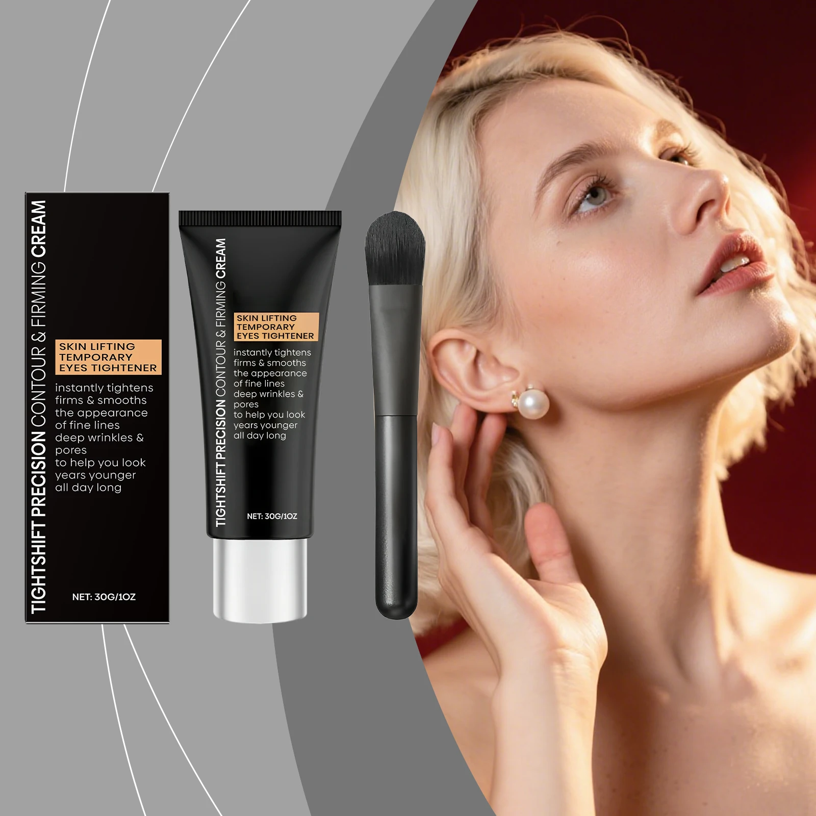 

Instant Tighten Eye Cream with Brush Anti Puffiness Dark Circles Moisturizing Eye Skin Contour Cream for Fine Lines Wrinkles 30g