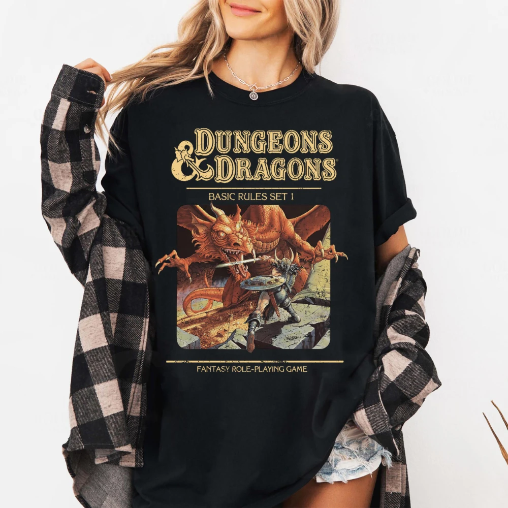 Vintage Dungeons and Dragons Shirt 80s Basic Rules Set 1 Tee D&D Dungeon Master Gift Fantasy Clothing Short Sleeve Men Women