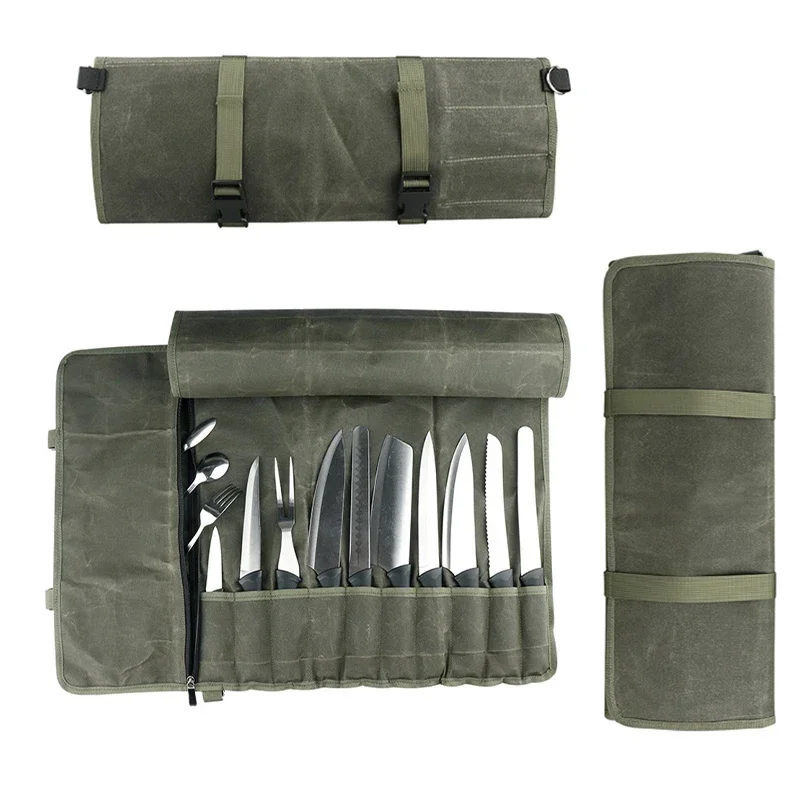 

Professional Portable Chef Knife Bag Canvas Roll Carry Case Kitchen Cleaver Storage Pocket Carrying Roll Bag Outdoor Organizer
