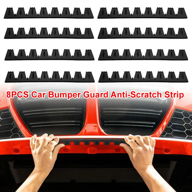 8Pcs Car Bumper Guard Anti-Scratch Kit Scrape Protect Skid Plate Auto Front Lip Anti-collision Decorative Strip Black Rubber