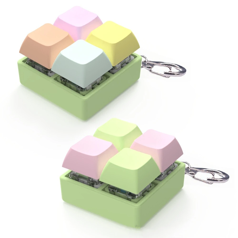 New 4 Keys Mechanical Keyboard Relief Toy Square-Shape Keyborad Button Keychain With LED Finger Calming Keychain Toy