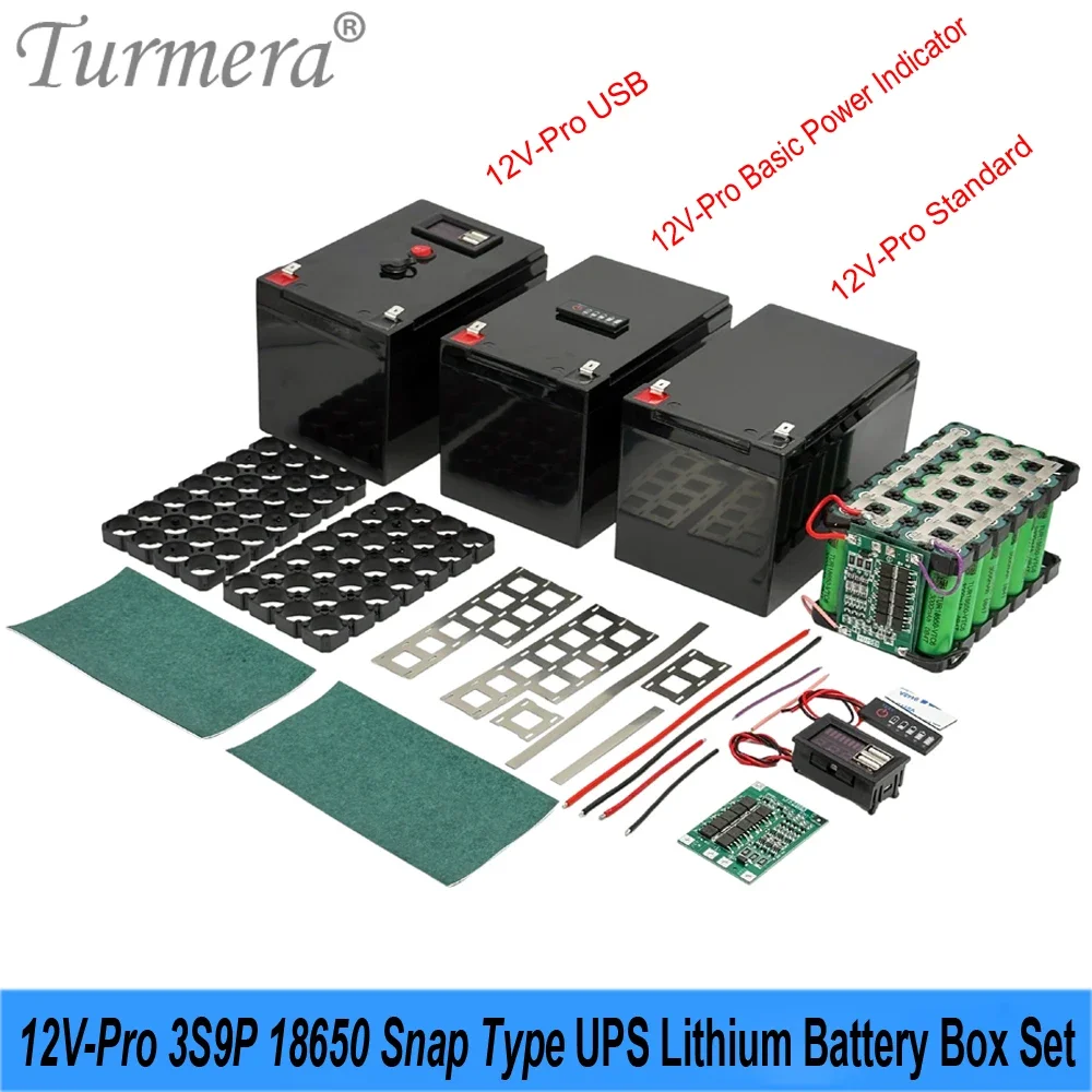 Turmera DIY 12V Pro 18650 Battery Box  3S9P 40A BMS Set Voltage Capacity Displayer 2*USB 5V Power Bank Controllable Dual-Channel