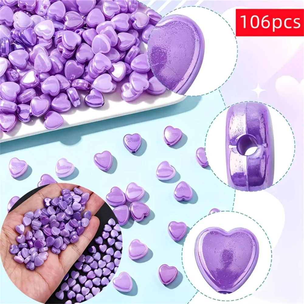 106 pièces de perles en forme de cœur de 9 mm, couleur AB, violet éclatant, pêche, pour la fabrication de bijoux DIY, cadeau d'amitié