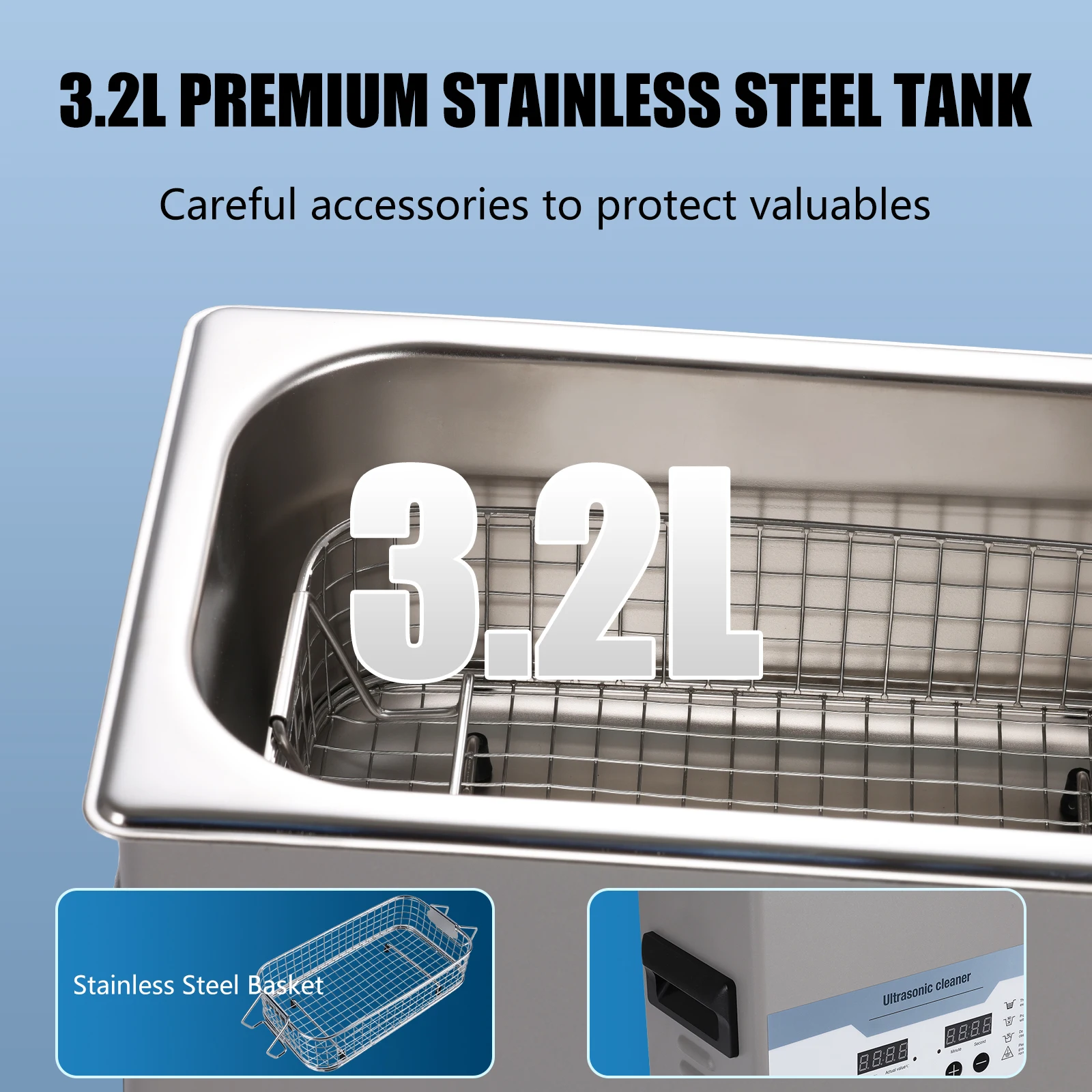 3.2L Commercial Ultrasonic Cleaner with Timer & Heater Jewelry Digital Sonic Cleaner Dental & Lab Equipment